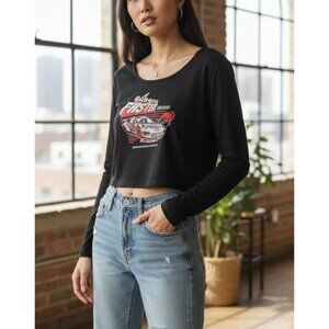 Racing Faster 1989 Womens Black Long Sleeve Crop Top Size L 100% Polyester